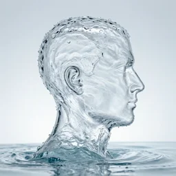 water artwork manipulation in a shape of a human head,, ray tracing, sharp focus, realistic water, long shot