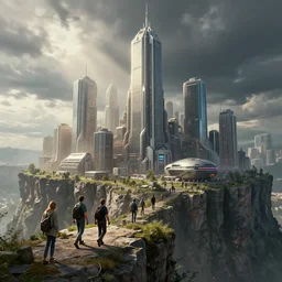 realistic photograph of super future cyber city on the high cliff ， volumetric lighting, god's ray, soviet, detailed characters, summer, dark overcast weather, high detailed, smooth, mark arian, award winning, highly detailed 4 k art by beeple and fvckrender and visualdon, trending on cgsociety