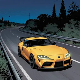 a beautiful comic book artwork of a supra on a highway at night, by Jerome Opeña, featured on artstation