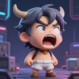 a digital painting of a very confused greek god screaming, chibi, by antonio mello, 3 d nft, nendoroid 3 d, cyberpunk artm, cgsociety, seapunk, anime aesthetic, rendered in maya