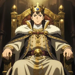 a king on a throne drawn by Makoto Yukimura in the style of Vinland saga anime