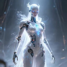 benevolent android necromancer, aura of light, artificial intelligence, scifi, futuristic, highly detailed, trending on artstation, advanced technology, art by vitaly bulgarov and nivanh chanthara and lance wilkinson