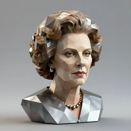 low poly margret thatcher. sleek metal shading. welded bevels. vray. studio lights. gi. rusty iron. glossy reflections.