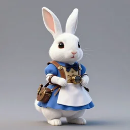 the white rabbit from alice in wonderland in a steampunk outfit holding his pocket watch, unreal 5, hdr, realistic, concept art, highly detailed, vivid colors