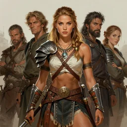 a stunning medium shot portrait of julianne hough as a barbarian warrior, digital art by frank frazetta and boris vallejo and julie bell and moebius, highly detailed, trending on artstation, hq