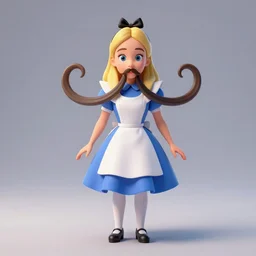 alice in wonderland, studio photography background, moustache, photo, 3 d render, vfx
