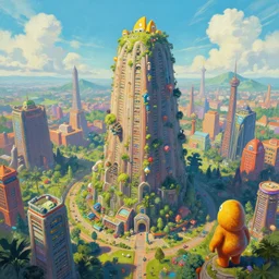 a beautiful painting of a towering surreal aaahh!!! real monsters park by james gurney and beeple | seen from above | establishing shot | unreal engine :. 3 | es