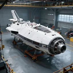 the shipyard where the spacecraft is being built, digital art, highly detailed, clean, sci - fi, sharp focus, trending on artstation hq, deviantart, unreal engine 5, 4 k uhd image