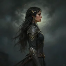 side profile centered painted portrait, Maya Ali as a storm sorcerer, Elden Ring, matte painting concept art, beautifully backlit, specular lighting, official fanart, pretty, beautiful, elegant, 4k, HDR, Trending on artstation, Behance, by Jesper Ejsing and RHADS and Makoto Shinkai and Lois van baarle and ilya kuvshinov and rossdraws and Cushart Krentz and Gilleard James