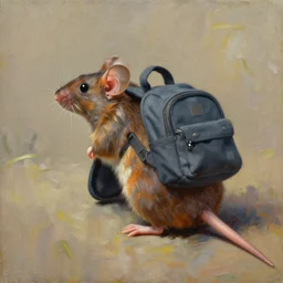 mouse with a backpack, oil painting, realistic, high quality, options