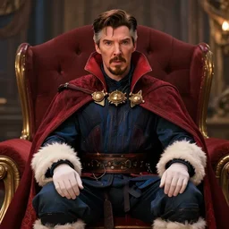 film still of dr strange played by benedict cumberbatch sitting on santa's lap in the new dr strange movie, 4 k