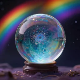 Chrystal ball floating in rainbow space
