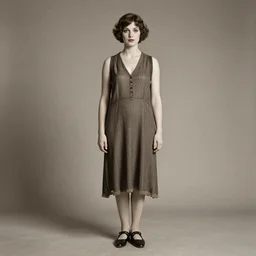 A 1920s full body photo of a female humanoid.