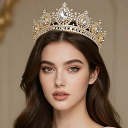 beautiful girl with a diamond jeweled crown with a golden crown, photorealistic, highly detailed, 8k, in the art style of Filip Hodas, 8k