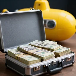 a briefcase full of money. The background is a yellow submarine, hd photo