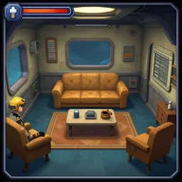 inside an officer's living quarters on a spaceship, from a space themed point and click 2D graphic adventure game, made in 2009, high quality graphics