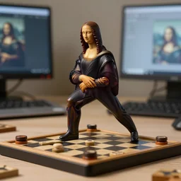 figurine of leonardo da vinci playing games on a computer, personification, dynamic pose, detailed product photo, featured on amiami, 8 k, 8 5 mm, f. 1 4, beautiful composition,