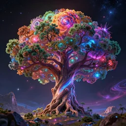 the cosmic tree of life : : growing through the universe, cosmic scale, vibrant color, octane render, unreal 3 d, raytracing, volumetric light, 8 k