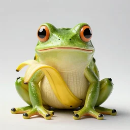 a frog made of bananas, close - up professional photography, white background, studio lighting