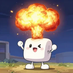 a marshmallow character in the form of a nuclear explosion, japanese kids cartoon style