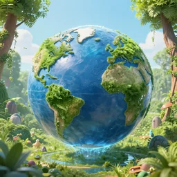 hyperrealistic artwork disruptive technologies solving global warming regenerating society as a whole bright future