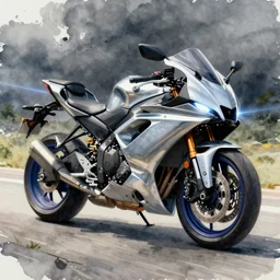 concept art of a yamaha motorcycle, pinterest, artstation trending, behance, watercolor, by coby whitmore, silver, laser light,