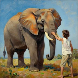 an elephant making an oil painting of tarzan in the style of siqueiros