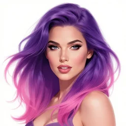 a stunning upper body portrait of a beautiful woman with ombre purple and pink hair blowing in the wind by marvel comics, digital art, trending on artstation