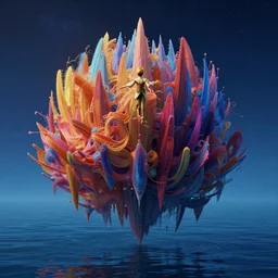 a massive abstract set for the musical peter pan, floating on gently rippling water under an unbelievable night sky, unreal engine 5, 4 k textures, trending on artstation