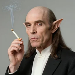 stylized portrait formal pose, composition, leonard nimoy as an vulcan elf smoking a marihuana, smoking weed, smoking a joint, pointy ears, realistic shaded, fine details, realistic shaded lighting poster by ilya kuvshinov, magali villeneuve, artgerm, jeremy lipkin and michael garmash and rob rey and valentin de boulogne