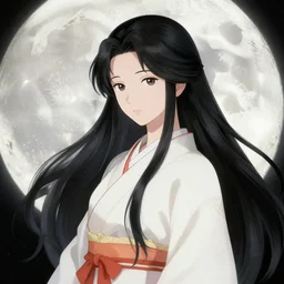 portrait of the japanese moon princess kaguya hime with long flowing black hair wearing an ornate pink kimono with intricate floral patterns, touhou character design by ross tran, yoshitaka amano, bo chen artstation