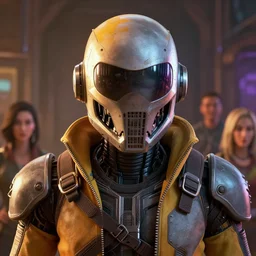 robot ninja mask helmet bot borderland that looks like it is from Borderlands and by Feng Zhu and Loish and Laurie Greasley, Victo Ngai, Andreas Rocha, John Harris global illumination ray tracing hdr
