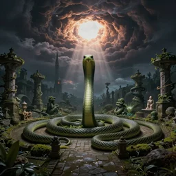 serpent garden at the end of the universe, bursting portal in the sky, by hp lovecraft, otherworldly, by greg rutkowski, thalassophobia, very detailed