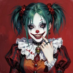 beautiful! coherent!!! detailed! expert! professional portrait professional manga anime seinen concept art portrait art of a goth clowngirl, painted by ilya kuvshinov!!!!! and zdzislaw beksinski # wow