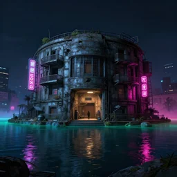 a beautiful ultradetailed rendering of nature urbex architecture building bunker by john william casilear, at night darkacademia neon signs anime lake thermal imaging bladerunner 2 0 4 9 gem myst made of glass architecture island vice city crystal uv light studio ghibli tokyo flowers morning sun, archdaily, wallpaper, highly detailed, trending on artstation.