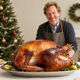 William H Macy preparing a turkey at Christmas