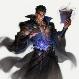 character concept portrait of happy santiago cabrera as a warlock enchanting a dark spell, a floating spell book in the center, muscular, abs, robes, elegant, digital painting, concept art, smooth, sharp focus, illustration, from Metal Gear, by Ruan Jia and Mandy Jurgens and William-Adolphe Bouguereau, Artgerm