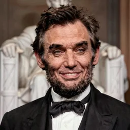 close up high resolution photograph of a smiling Abraham Lincoln during a interview on a 1968 talk show