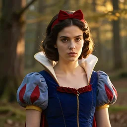 portrait, snow white as a d & d fighter, beautiful, proud serious expression, by ferdinand knab, dramatic light, high detail, cinematic lighting, artstation, dungeons and dragons, in the forest, golden hour