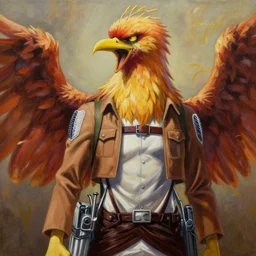 bigbird as a Titan from Attack on Titan, oil on canvas, intricate, portrait, 8k highly professionally detailed, HDR, CGsociety
