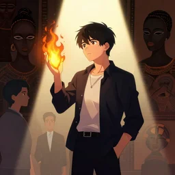 the wondering man touched by flames, pixiv fanbox, spotlight, anime style, graphic novel by fiona staples and dustin nguyen, peter elson, alan bean, wangechi mutu, clean cel shaded vector art, trending on artstation