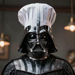 A still of Darth Vader with a chef's hat, 4k, photograph, ultra realistic, highly detailed, professional lighting