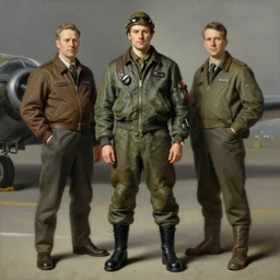 full body portrait of a bomber pilot, highly detailed painting by gaston bussiere, craig mullins, j. c. leyendecker 8 k