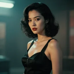 portrait of female android, from a film noir movie