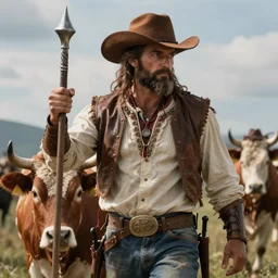 the greek god of cowboys. unreal engine 5. realistic. photo realism. highly detailed masterpiece. aesthetic. hard edges. cinematic. epic. dramatic. by bussiere, shigenori soejima
