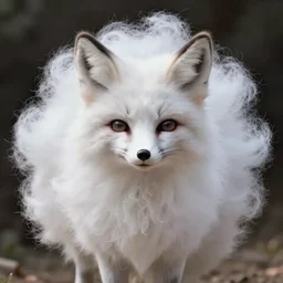 white - haired fox, poofy fluffy round boy like a cloud cotton ball fluff static afro