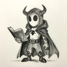 hand drawn sketch of a video game character who is holding a book of darkness