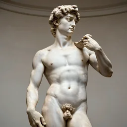 a hyper-detailed marble status of Poseidon by Michelangelo; anatomically correct; an extraordinary masterpiece!!!; proud posture; photorealistic eyes; trending on artstation; f/1.4; 90mm