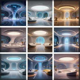collage of digital art futuristic interior designs