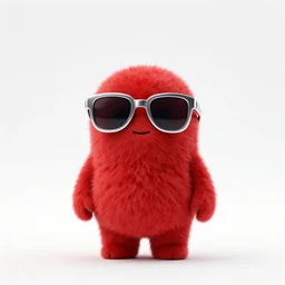 3 d render of completely red hairy friendly creature wearing chrome shades, full body, simple, cute, white background, unreal engine 5 hdr